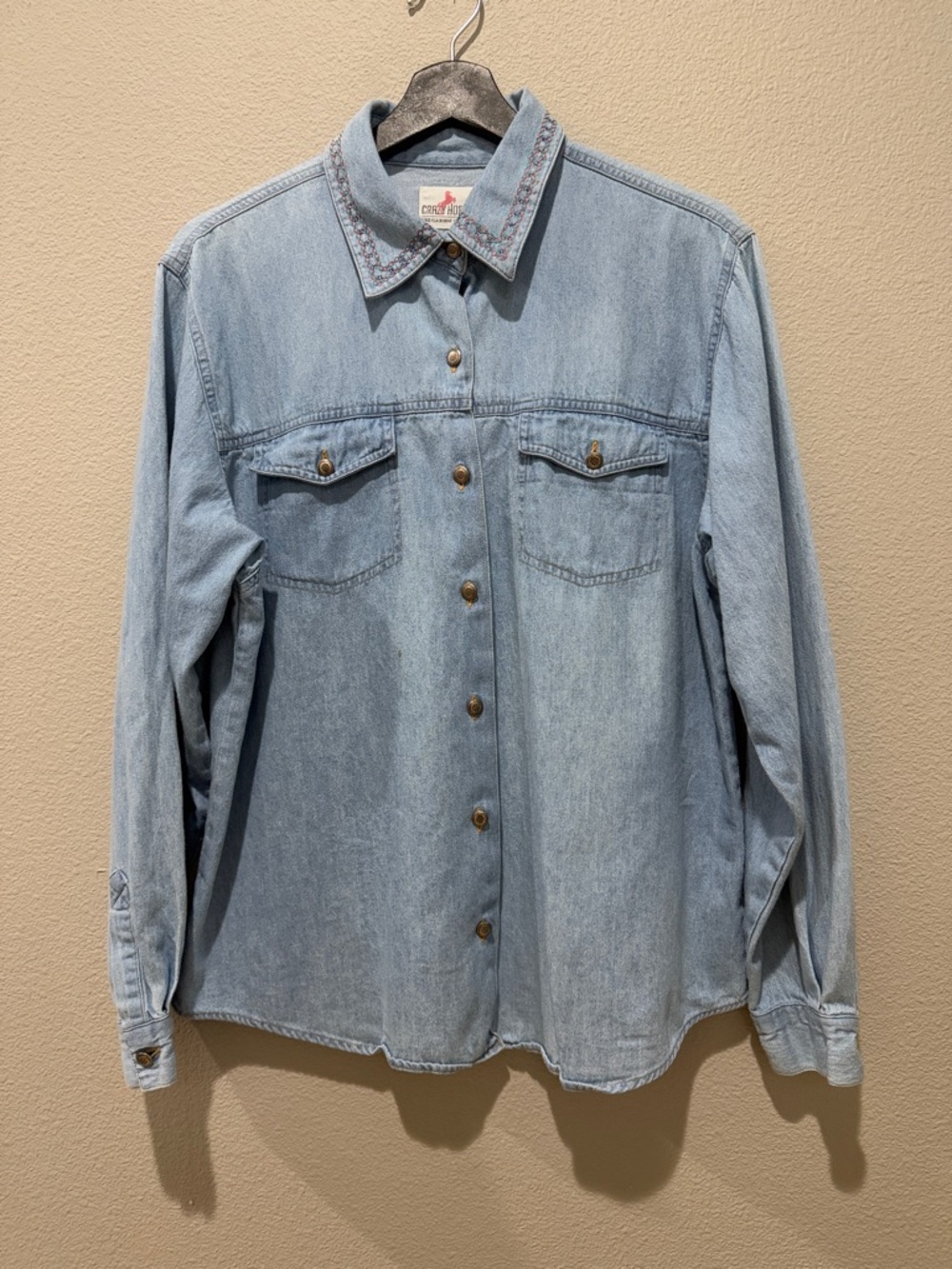 Crazy Horse Chambray 100% Cotton Button Up Shirt Size L